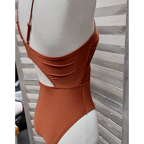 Asymmetrical Metallic Cut Out High Leg Cheeky Swimsuit |  Fe Noel | Small - Picture 3 of 11